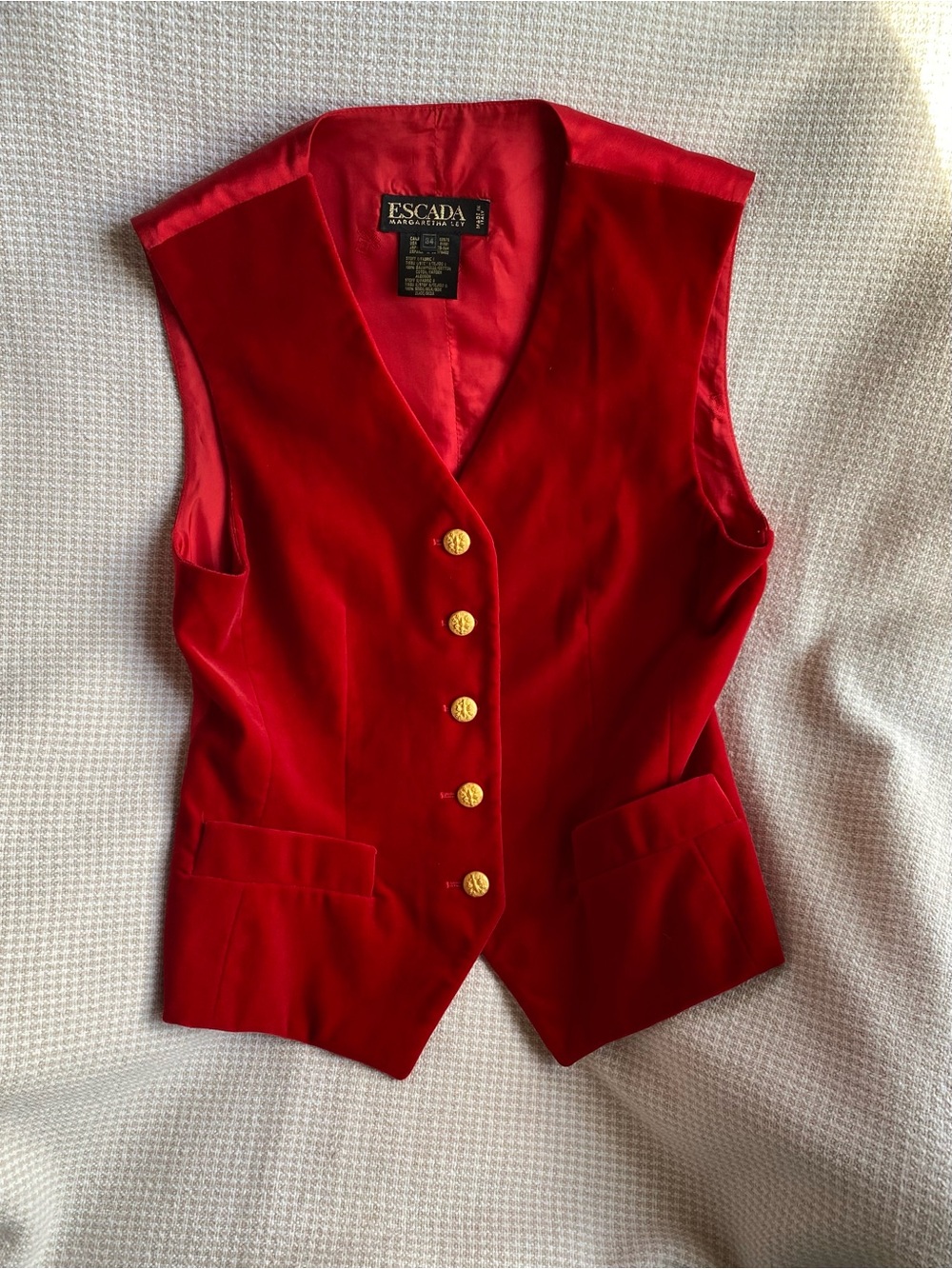 Vintage 90s Escada Red Velvet Vest with Gold Buttons